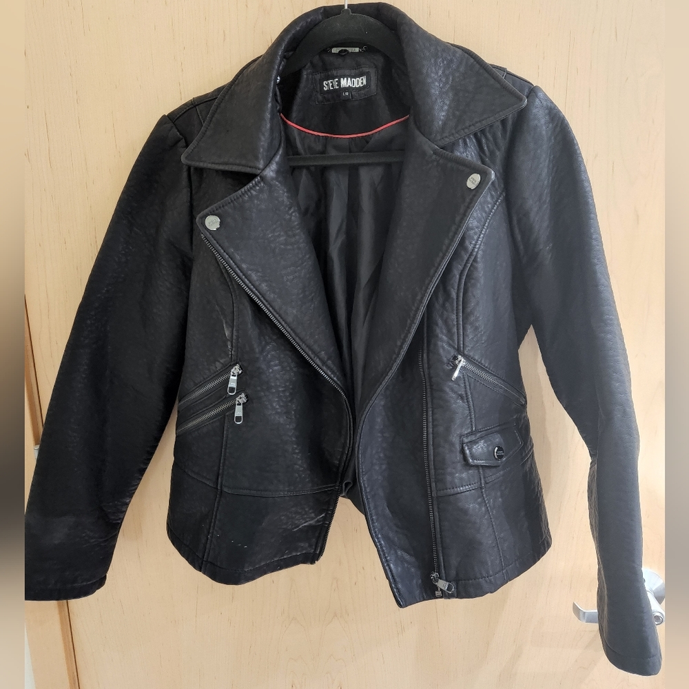 Steve Madden Faux Leather Jacket, Size L, Black